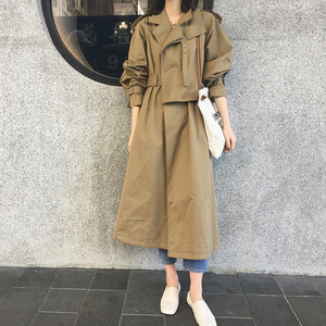 工装风衣中长款外套2019初秋西装领上衣卡其色气质小个子重磅大衣