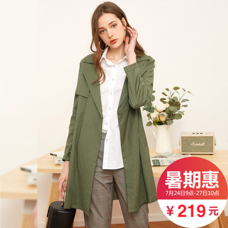 拉夏贝尔拉贝缇2018新款女装春装外套潮韩版系带chic中长款风衣薄商品大图