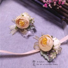 拾花手工定制伴娘腕花姐妹团松紧手环花苞满天星香槟色森系手腕花