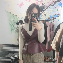 海宁皮衣女双面真皮背带裙外搭2018开春新款 真皮吊带背心女短款