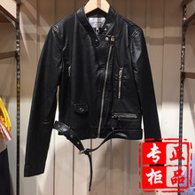 拉夏贝尔外套皮夹克女2018新款春短款机车黑色pu修身皮衣10015587图片