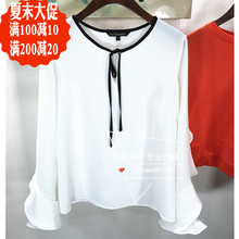 拉夏贝尔专柜正品雪纺衫2018春新韩版宽松荷叶袖气质上衣10015770图片