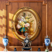 欧式古典花卉风景定制油画椭圆形壁画餐厅卧室玄关装饰画手绘挂画