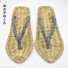 女新品 涼鞋 包郵 復古潮男士 純手工藍色紅色編織全麻人字拖居家草鞋