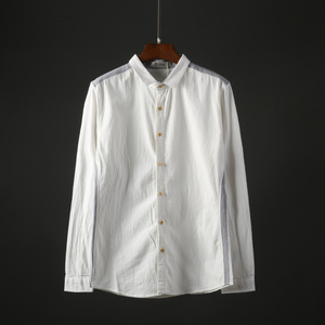 韩版男士修身衬衫2018秋季新品拼色时尚百搭青年男装长袖衬衫1805