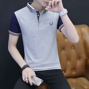 纯棉短轴有带领子短衫男士短袖t恤丅侐翻领韩版夏天男衫土短衣服