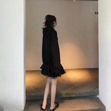 荷叶边鱼尾裙秋冬 加厚卫衣女连衣裙拼接纱裙法国小众连衣裙长袖