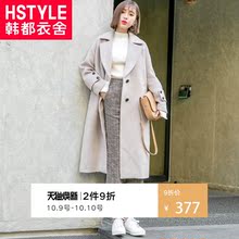 韩都衣舍2018新款女装冬装韩版宽松长款纯色毛呢外套GD00350聖图片