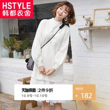 韩都衣舍2018韩版女装秋装新款拼接百褶纯色A字连衣裙OY7769焕图片