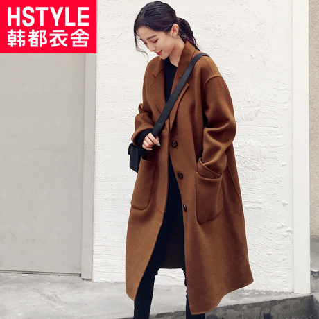 韩都衣舍2018冬装新款女装韩版羊毛双面呢大衣毛呢外套MY9653沐商品大图