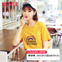 新款 韩版 学生印花宽松纯棉短袖 女装 韩都衣舍2019夏装 T恤OU12866堯