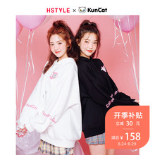 韩都衣舍2018秋装新款女装韩版慵懒宽松连帽印花潮卫衣JW12990筱图片