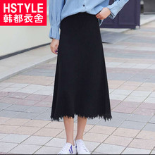 韩都衣舍2018新款女装秋装韩版A字裙中长裙针织半身裙LZ8332烎图片