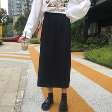 黑色高腰针织半身裙秋2018新款女装裙子韩版慵懒风中长款A字裙潮