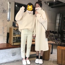 2018新款宽松长款高领猫咪刺绣加绒加厚套头卫衣秋冬长袖上衣女装