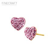 Finecraft 14K金镶嵌粉红色水晶少女心形耳钉