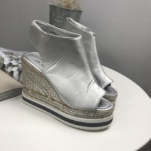 鱼嘴凉靴 鱼嘴鞋 2欧洲站夏时尚 草编坡跟高跟韩版 厚底女凉鞋 1028