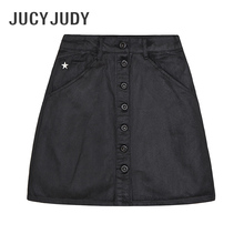 Jucy Judy秋季女装A字裙韩版时尚休闲自然腰黑色短裙潮流JQSK521D图片