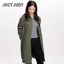 Jucy Judy百家好春秋长袖宽松休闲中性军绿色衬衫风衣女JQJK529A图片