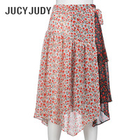 Jucy Judy2018夏新款商场同款不规则拼接雪纺碎花半身裙JSSK328D