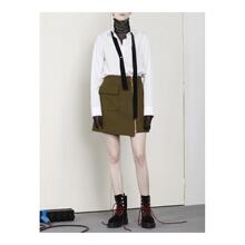 预售 Mo＆Co．/摩安珂 褐绿色口袋拉链饰女士秋冬半身裙短裙图片