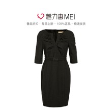 预售 Ports/宝姿 黑色交叉设计腰带饰中袖连衣裙图片