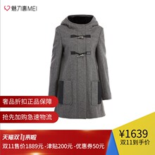 预售 Ports/宝姿 灰色混羊毛口袋饰连帽长袖女士外套图片