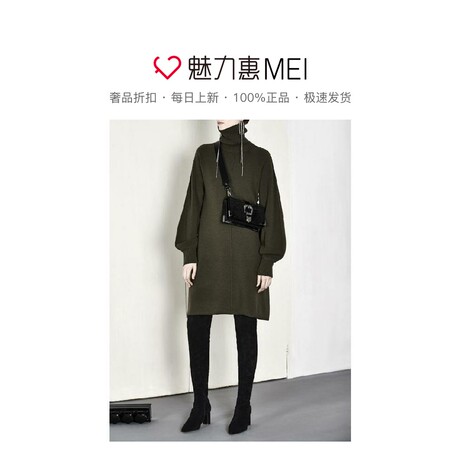 预售 Mo＆Co．/摩安珂 橄榄绿休闲宽松百搭女士长袖针织连衣裙商品大图