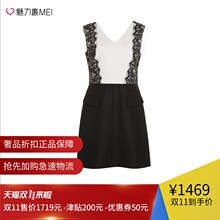 预售 Ports/宝姿 黑白色蕾丝花纹优雅秋冬女士无袖连衣裙图片