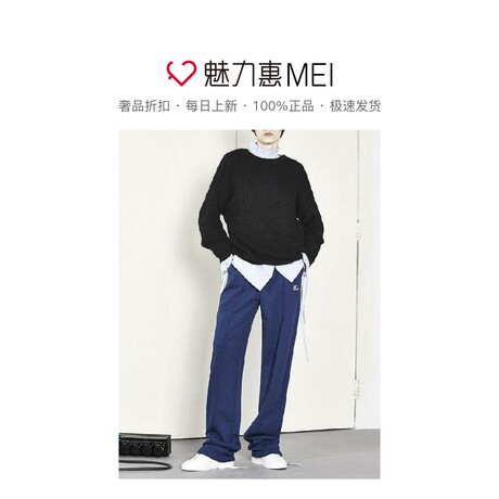 预售 Mo＆Co．/摩安珂 黑色露背系带圆领针织衫商品大图