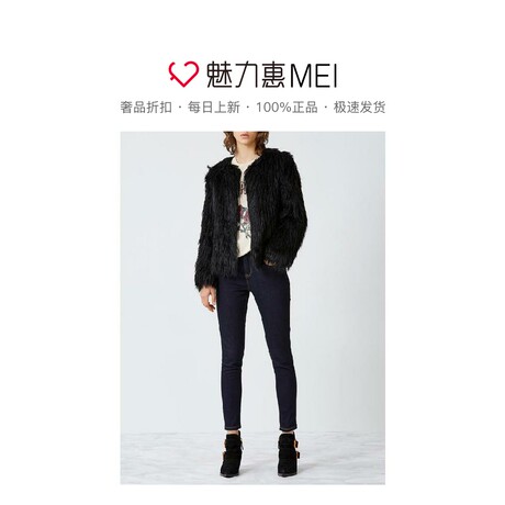 预售 Mo＆Co．/摩安珂 黑色圆领长毛外套商品大图
