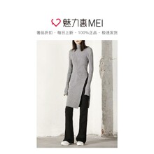 预售 Mo&Co. 灰色修身开衩高领长袖针织衫图片