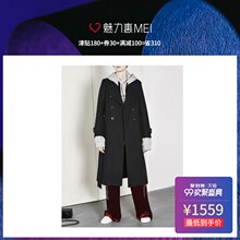 预售 Mo&Co. 黑色双排扣系带长袖外套图片
