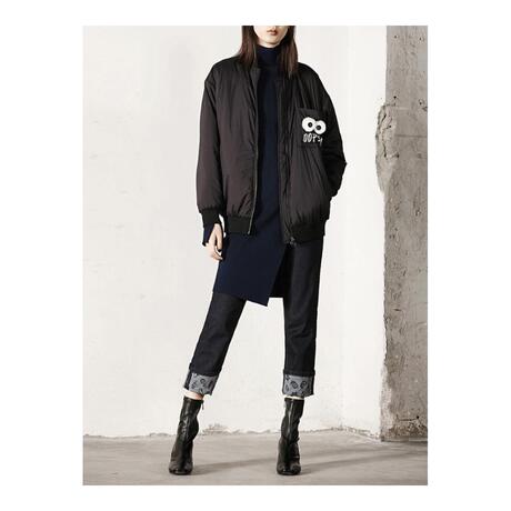 预售 Mo&Co. 黑色棒球领长袖女士拉链外套商品大图