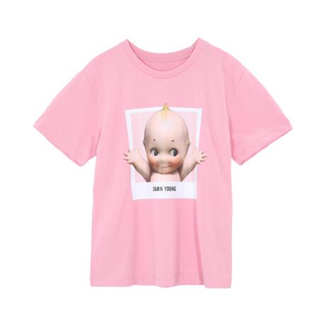 预售 Mo＆Co．/摩安珂 樱花粉色胶印女士短袖T恤商品大图