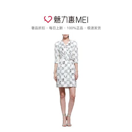 Ports/宝姿 黑白拼色方格真丝连衣裙商品大图