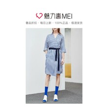 预售 Mo&Co. 蓝白色条纹七分袖连衣裙图片
