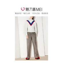 预售 Mo&Co. 白色撞色V字长袖针织衫图片