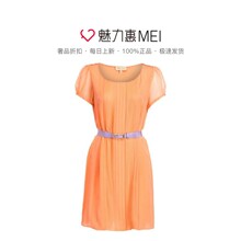 预售 Ports/宝姿 橘色百褶设计女士短袖连衣裙图片