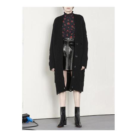 预售 Mo＆Co．/摩安珂 黑色中长款女士针织开衫商品大图