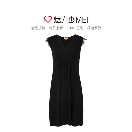 预售 Ports/宝姿 黑色蕾丝边V领无袖女士连衣裙商品大图