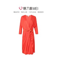 预售 Ports/宝姿 红色腰带饰V领长袖女士连衣裙图片