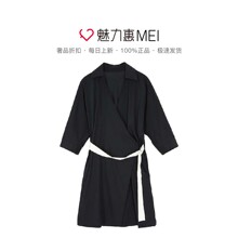 预售 Mo&Co. 黑色翻领七分袖腰带连衣裙图片