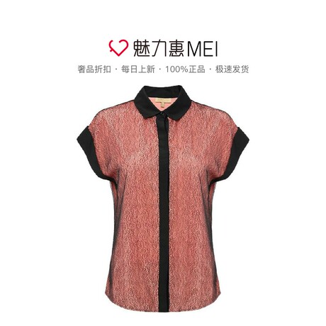 预售 Ports/宝姿 拼色蕾丝八角领短袖衬衫商品大图