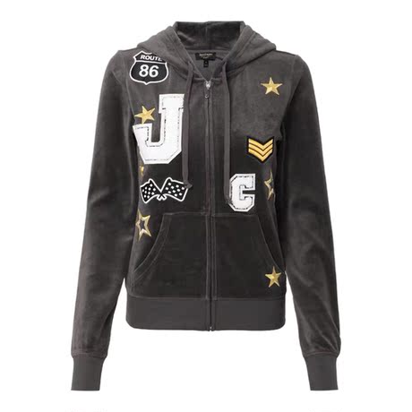 Juicy Couture 深灰色贴布绣女士连帽长袖运动外套商品大图