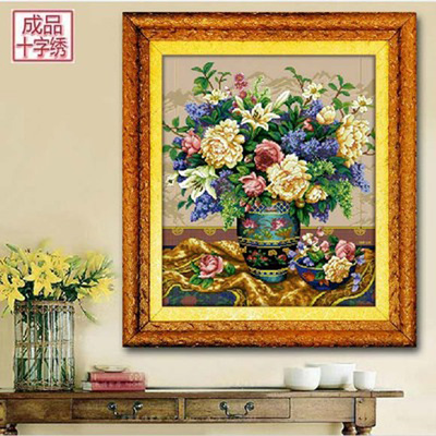 电脑十字绣成品 新款客厅餐厅玄关竖版欧式装饰画 雍容华贵花瓶