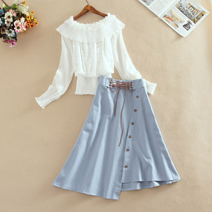风港味森女系宽松俏皮短裙两件套装女秋季长袖学生连衣裙套装裙子