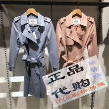 拉夏贝尔大衣2018秋冬款纯色双排扣OL中长款风衣外套女20012432图片