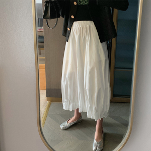 适合胯大腿粗的白色百褶裙子成熟风chic半身花苞裙中长款高腰a字