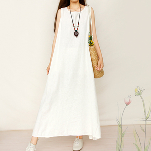 宽松森系大摆棉麻连衣裙